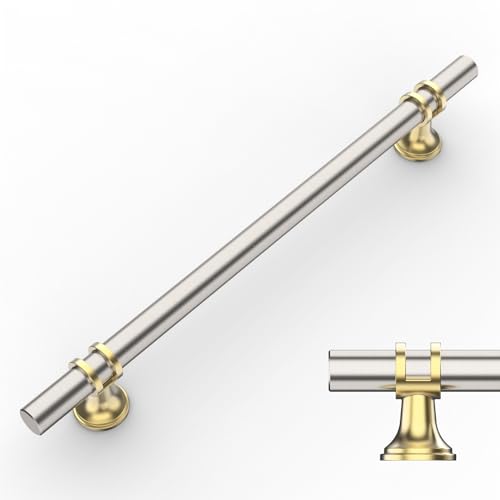 Amerdeco 10 Stück Möbelgriffe Nickel-Gold, 192mm Lochabstand, Schrankgriffe, Küchengriffe, Schubladengriffe für Küchenschränke und Kleiderschränke UK0002 von Amerdeco