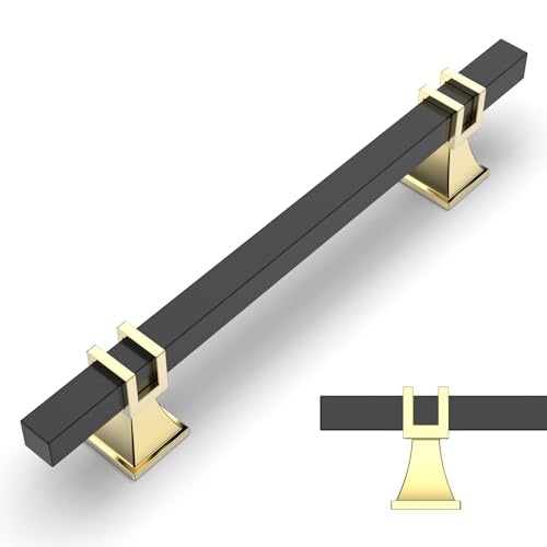 Amerdeco 10 Stück Möbelgriffe Schwarzesl-Gold – 128mm Lochabstand, Schrankgriffe, Küchengriffe, Schubladengriffe für Küchenschränke & Kleiderschränke UK0003 von Amerdeco