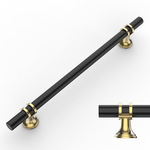 Amerdeco 10 Stück Möbelgriffe Schwarz-Gold, 192mm Lochabstand, Schrankgriffe, Küchengriffe, Schubladengriffe für Küchenschränke und Kleiderschränke UK0002 von Amerdeco