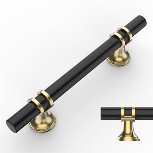 Amerdeco 10 Stück Möbelgriffe Schwarz-Gold, 96mm Lochabstand, Schrankgriffe, Küchengriffe, Schubladengriffe für Küchenschränke und Kleiderschränke UK0002 von Amerdeco