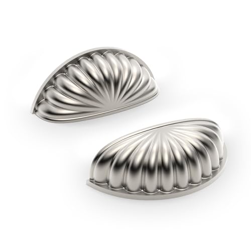 Amerdeco 10 Stück Schubladengriff Muschelgriffe Gebürsteter Nickel Griffe Gebürstete Bronze Zinklegierung Schrankgriffe Möbelgriff Halbkreis mit Schrauben für Küche Kabinett Schubladen Schrank 76mm von Amerdeco