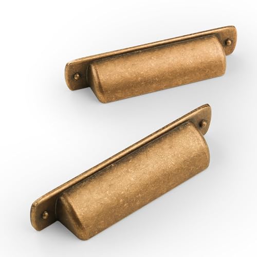 Amerdeco 10 Stück Versteckter Schrankgriffe 128mm Lochabstand Unsichtbare Möbelgriffe Antik Messing Küchengriffe Aluminium Schubladengriff Versteckter Griffe für Kleiderschrank Tür Schubladen von Amerdeco