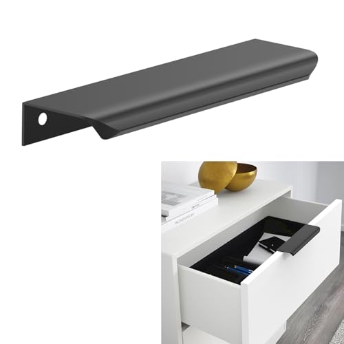 Amerdeco 10 Stück Versteckter Schrankgriffe 128mm Lochabstand Unsichtbare Möbelgriffe Schwarz Küchengriffe Aluminium Schubladengriff Versteckter Griffe für Kleiderschrank Tür Schubladen von Amerdeco