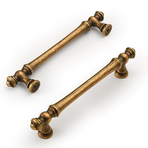 Amerdeco 10 Stück Vintage Schrankgriffe Antik Messing Griffe Möbel Möbelgriffe 128mm Lochabstand Türgriffe küche Schubladengriffe küchengriffe Vintage Griffe für Bronze Küchenschränke UK0017 von Amerdeco