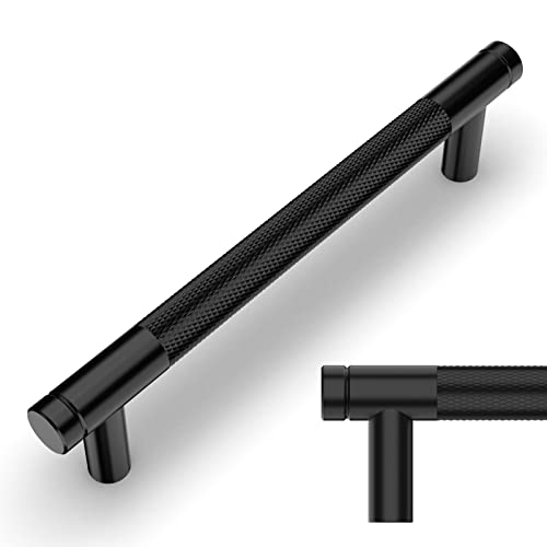 Amerdeco 5 Stück Schwarz Schrankgriffe 128mm Lochabstand, Aluminium Griffe für Küchenschränke & Möbelgriffe für Schubladen von Amerdeco