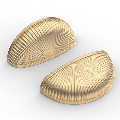 Amerdeco 6 Stück Schubladengriff Muschelgriffe Griffe Gold Zinklegierung Schrankgriffe Möbelgriff Halbkreis mit Schrauben für Küche Kabinett Schubladen Schrank 76mm von Amerdeco