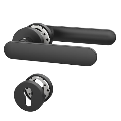 Amerdeco Türgriff Set Schwarz aus Aluminium – PZ Türbeschlag für Wohnungseingangstüren, Türklinke, Drückergarnitur UK0054 von Amerdeco