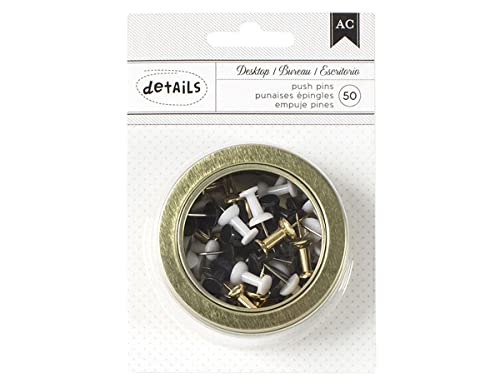 American Crafts Magnetisch Office Dosen 2.5-inch-Gold/schwarz/weiß Push Pins 50/Pkg, Anderen, Mehrfarbig von American Crafts