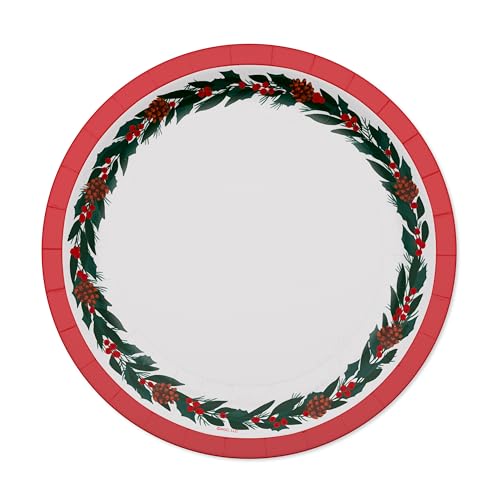 American Greetings Einweg-Pappteller für Weihnachten, 36 Stück, rund, 17,8 cm, (Girlande, Beeren und Tannenzapfen) von American Greetings