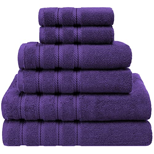 American Soft Linen, Handtuch-Set, 100 % türkische Baumwolle, 6-teilig, saugfähig, langlebig, weich und flauschig, für Hotel- und Spa-Badetücher, 610 g/m², 2 Badetücher (Badwäsche-Set, lila) von American Soft Linen