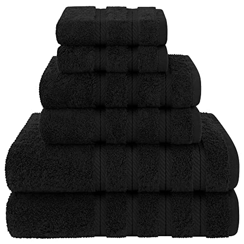 American Soft Linen 6-teiliges Handtuch-Set aus 100% türkischer echter Baumwolle für Bad und Küche, 2 Badetücher, 2 Handtücher und 2 Waschlappen, Schwarz von American Soft Linen