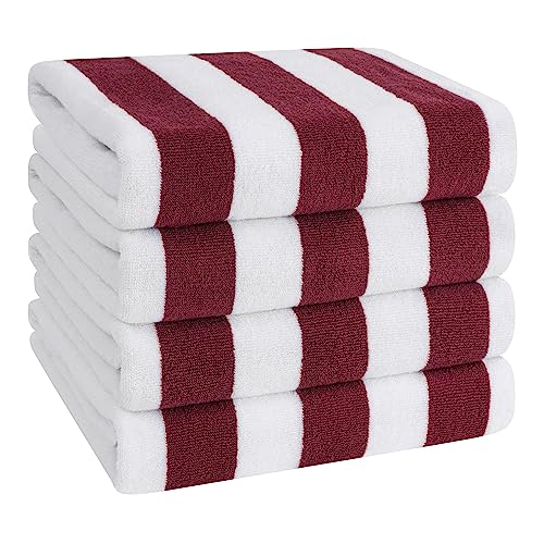 American Soft Linen Cabana gestreifte Strandtücher, 76,2 x 152,4 cm, 4 Stück, übergroße Pool-Handtücher, schnell trocknend, sandfrei, Bordeauxrot American Soft Linen Cabana gestreifte Strandtücher, 76,2 x 152,4 cm, 4 Stück, übergroße Pool-Handtücher, schnell trocknend, sandfrei, Bordeauxrot von American Soft Linen