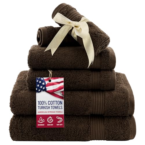 American Veteran Towel, Handtücher für Badezimmer, 6-teiliges Handtuch-Set für Clearance Prime, 100% türkische Baumwolle, Badetücher, 2 Badetücher, 2 Handtücher, 2 Waschlappen, Braun von American Veteran Towel