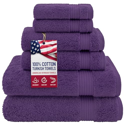 American Veteran Towel Für Badezimmer 100% Türkische Baumwolle Premium 6 Teilig Handtuchset Badezimmer 6er Set 2 Badetücher 2 Handtücher 2 Waschlappen Lila von American Veteran Towel