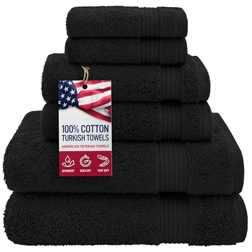 American Veteran Towel Für Badezimmer 100% Türkische Baumwolle Premium 6 Teilig Handtuchset Badezimmer 6er Set 2 Badetücher 2 Handtücher 2 Waschlappen Schwarz von American Veteran Towel