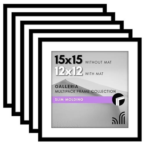 Americanflat, 38 x 38 cm Bilderrahmen mit polierter Plexiglas-Front – Set mit 5 Rahmen – nutzbar als 30,5 x 30,5 cm Bilderrahmen mit Passepartout oder 38 x 38 cm Rahmen ohne Passepartout – Galleria von Americanflat