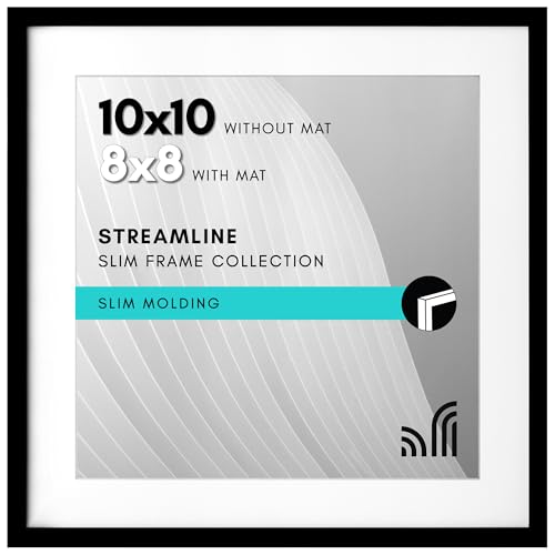 Americanflat 10x10 Bilderrahmen Schwarz. 8x8 mit Matte oder 10x10 ohne Matte. Quadratischer Rahmen, d眉nn, bruchsicheres Glas, Staffelei f眉r Wand oder Tisch. von Americanflat