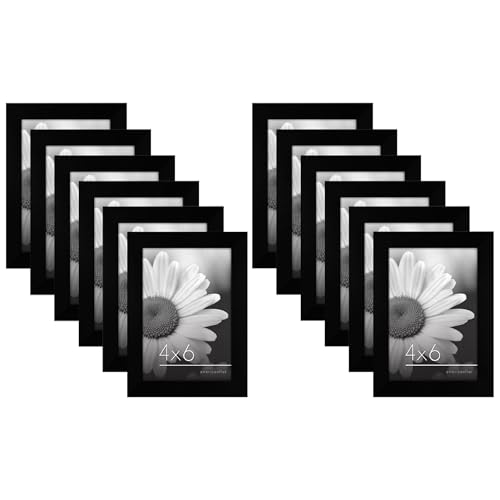 Americanflat 12-teiliges Galerierahmen Set in Schwarz - 10x15 cm - Verbundholz mit Poliertem Plexiglas - Querformat und Vertikale Formate für Wand und Tischplatte von Americanflat