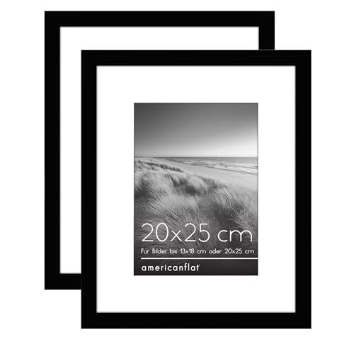 Americanflat 20 x 25 cm Picture Frame in Black - 13 x 18 cm with Mat or 20 x 25 cm without Mat - Includes Sawtooth Hanger for Horizontal and Vertical Display - Pack of 2, black von Americanflat
