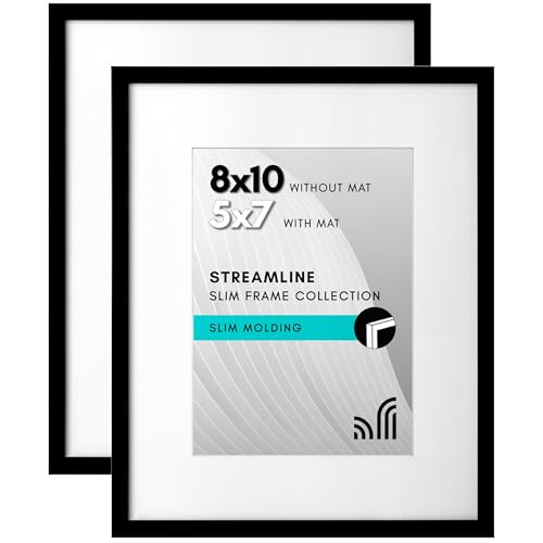 Americanflat 20x25 cm Bilderrahmen - 2 Stück in Schwarz mit 13x18 cm Matte - Polierte Plexiglasabdeckung -Dünner Rand - für Wand oder Schreibtisch - im Horizontalen oder Vertikalen Format von Americanflat