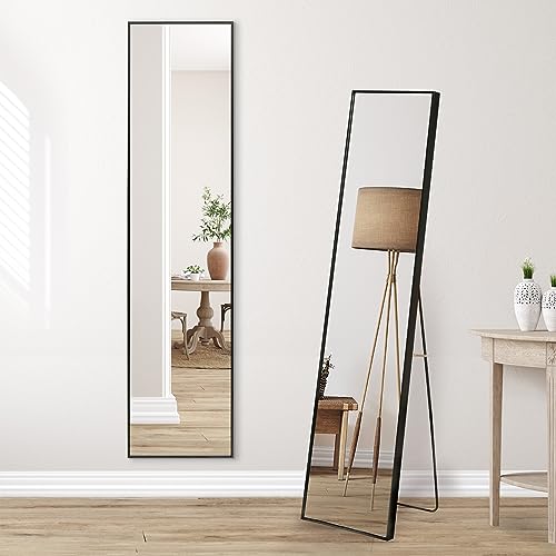 Americanflat 36x150 cm Ganzkörperspiegel Schwarz mit Ständer - Hoher Spiegel Groß - Standspiegel Ganzkörperspiegel 1,5 Meter für das Schlafzimmer und Wohnzimmer von Americanflat
