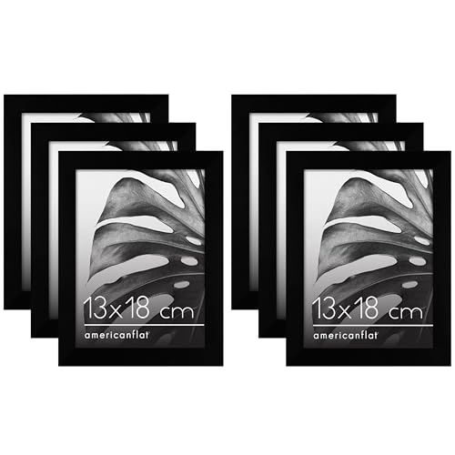 Americanflat 6-teiliges Bilderrahmen Set in Schwarz - 13x18 cm Fotorahmen aus MDF-Holz und poliertem Plexi-Scheibe - inkl. Ständer und integrierter Aufhängung für Hoch- und Querformat von Americanflat