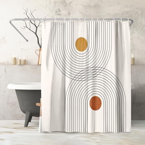 Americanflat 71x74 Boho Duschvorhang – Wasserabweisender Langer Duschvorhang mit langlebigen Metallösen und 12 Haken – 100% Polyester – weiße Badezimmervorhänge von Americanflat