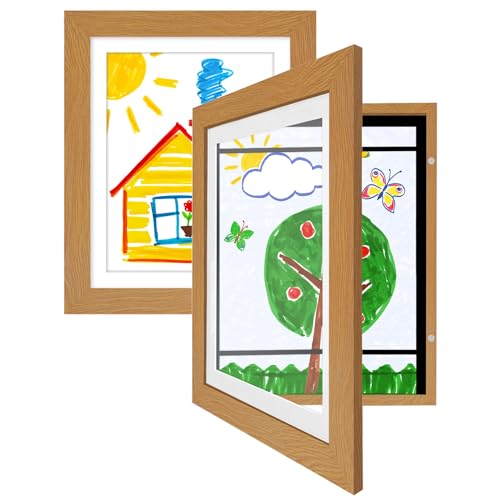 Americanflat A4 Bilderrahmen für Kinderzeichnungen - Eiche - Zeigt 22x28 mit Matte und 25x32 ohne Matte - Verbundholz mit Bruchsicherem Glas - Horizontale und Vertikale Versionen - 2St von Americanflat