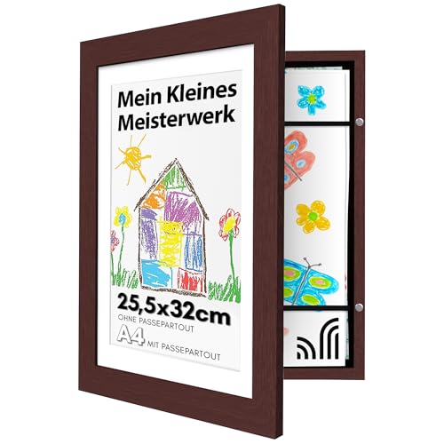 Americanflat A4 Bilderrahmen für Kinderzeichnungen - Mahagoni - Zeigt 22x28 mit Passepartout & 25x32 ohne Passepartout - Verbundholz mit Bruchsicherem Glas - Horizontale & Vertikale Versionen von Americanflat