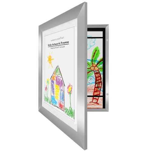 Americanflat A4 Bilderrahmen für Kinderzeichnungen - Silber - Zeigt 22x28 mit Passepartout & 25x32 ohne Passepartout - Verbundholz mit Bruchsicherem Glas - Horizontale & Vertikale Versione von Americanflat