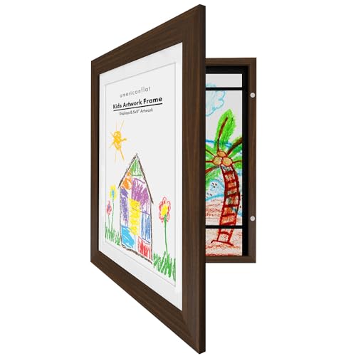 Americanflat A4 Bilderrahmen für Kinderzeichnungen - Walnuss - Zeigt 22x28 mit Passepartout & 25x32 ohne Passepartout - Verbundholz mit Bruchsicherem Glas - Horizontale & Vertikale Versionen von Americanflat