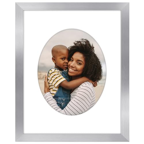 Americanflat Bilderrahmen mit ovalem Passepartout und bruchfestem Glas – Signature Collection – Designer-Bilderrahmen für Wanddisplay – 28 x 35 cm Bilderrahmen ohne Passepartout – Silber von Americanflat