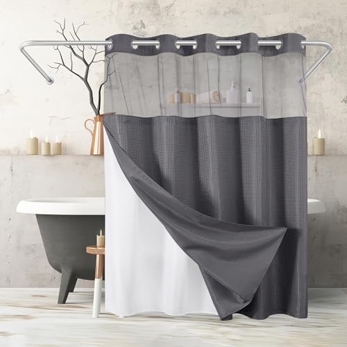 Americanflat Duschvorhang mit Waffelmuster, 183 x 180 cm, wasserabweisend, Langer Duschvorhang mit durchsichtigem Panel, Snap-In-Futter und strapazierfähigen Ösen, 100% Polyester, dunkelgraue Americanflat Duschvorhang mit Waffelmuster, 183 x 180 cm, wasserabweisend, Langer Duschvorhang mit durchsichtigem Panel, Snap-In-Futter und strapazierfähigen Ösen, 100% Polyester, dunkelgraue von Americanflat
