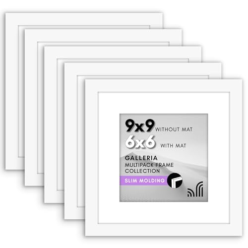 Americanflat Galleria Collection 5er-Set Bilderrahmen mit polierter Plexiglas-Front, 22,9 x 22,9 cm, nutzbar als Bilderrahmen mit oder ohne Passepartout, quadratische Rahmen für Tisch- und Wand, Weiß von Americanflat
