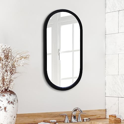 Americanflat Spiegel Oval 31x61 cm - Großer Spiegel mit für Badezimmer, Wohnzimmer oder Schlafzimmer - Schwarzer Wandspiegel mit Abgerundetem Rahmen von Americanflat