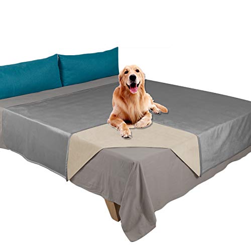 Ameritex Haustierbett-Decke, wendbar, 100% wasserdicht, Samt, super weich, für Sofa und Bett (203 x 253 cm, Hellgrau + Beige) von Ameritex