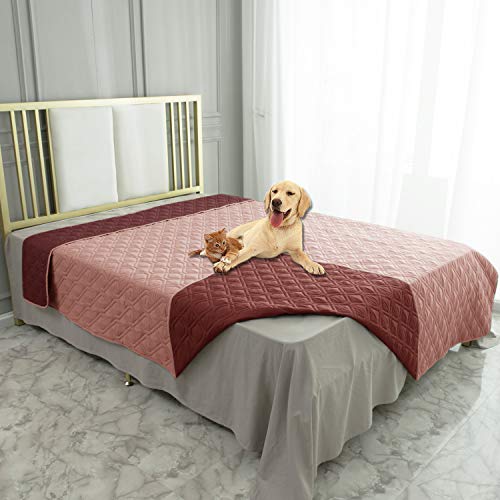 Ameritex Wasserdichte Hundedecke für Bett Couch Sofa, 82x102 Inches, Rosa+Burgunderrot von Ameritex