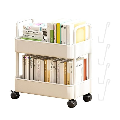 2 Schicht Rollwagen - Mobiles Bücherregal Auf Rädern | Rollwagen Küchenwagen Mit Rollen Küchenregal | Beweglicher Snackwagen Badregal | Multifunktions-Aufbewahrungswagen Für Küche, Flur, Bad, Balkon von Amesor