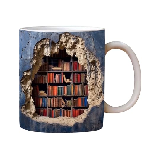 Amesor 3D-Bücherregal-Tasse - 350ml Kaffeetasse Bibliothek Bücherregal Reisebecher | Keramik Kaffeetasse | Keramik Buch Bedruckte Tasse | Mehrzweckbecher, Geburtstags Buchliebhaber von Amesor