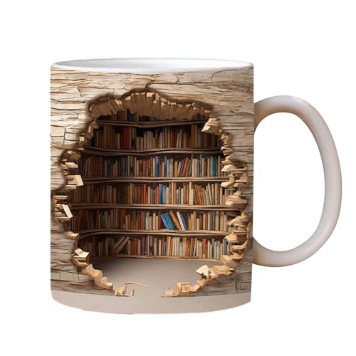 Amesor 3D-Bücherregal-Tasse - 350ml Kaffeetasse Bibliothek Bücherregal Reisebecher | Keramik Kaffeetasse | Keramik Buch Bedruckte Tasse | Mehrzweckbecher, Geburtstags Buchliebhaber von Amesor