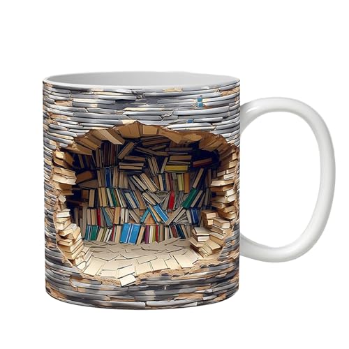 3D-Bücherregal-Tasse - Kaffeetasse Bibliothek Bücherregal Reisebecher | Keramik Kaffeetasse | Keramik Buch Bedruckte Tasse | Mehrzweckbecher, Geburtstags Leser, Buchliebhaber von Amesor