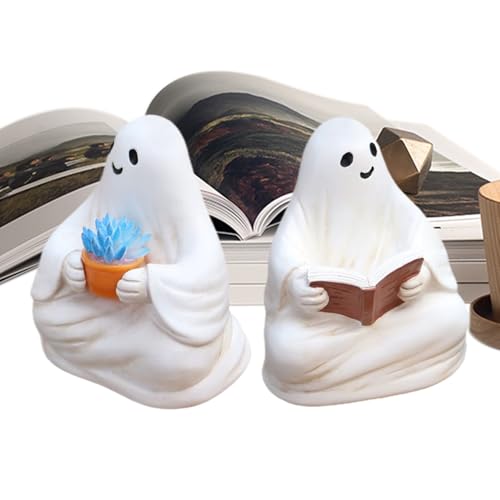 Amesor Gartenstatue - Kleine Figur Aus Resin Lesend Mit Buch,Halloween Deko Figur Für Eingangsbereich Tisch Garten Terrasse Balkon von Amesor