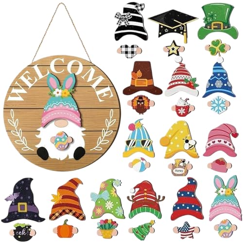 Amesor Gartenzwerg Türschild | Abnehmbare Hüte und magnetische Verzierung | Veränderbares Gnom Willkommensschild für Zuhause | für Außentor, Innenwand und Amesor Gartenzwerg Türschild | Abnehmbare Hüte und magnetische Verzierung | Veränderbares Gnom Willkommensschild für Zuhause | für Außentor, Innenwand und von Amesor