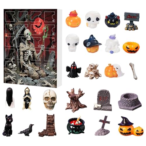 Amesor Halloween Dekoration Adventskalender 2025 - Horror 24 Teile Halloween Countdown Kalender 2025 | Deko Für, Mädchen, Familie, Party, Gruselige Herbstdekoration von Amesor