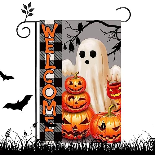 Amesor Halloween-Kürbis-Banner,Halloween-Gartenflagge, zweiseitig, 30,5 x 43,2 cm, Kürbis-Außendekoration | Feiertags-Yard-Außendekoration, Süßes oder Saures-Gartenflagge, Halloween-Yard-Flagge von Amesor