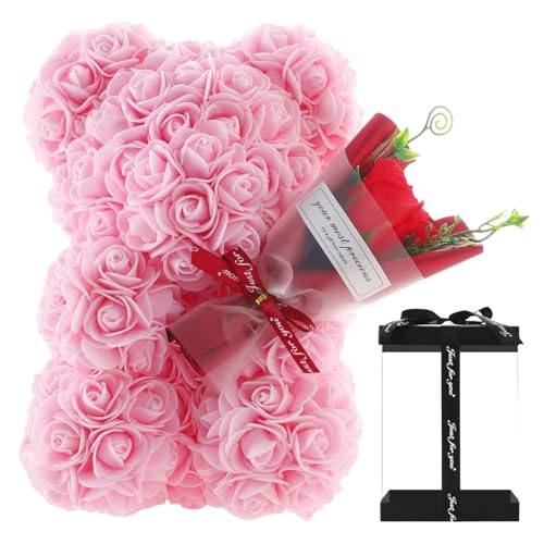 Amesor Rosenbärs - Blumenbär Mit Geschenkbox | Künstliche Rosenbären Mit Rosenstrauß | Romantisch Rosen Teddybär Geschenk Für Weihnachten, Valentinstag, Geburtstag, Muttertag, Jubiläum (24 X 16 cm) von Amesor