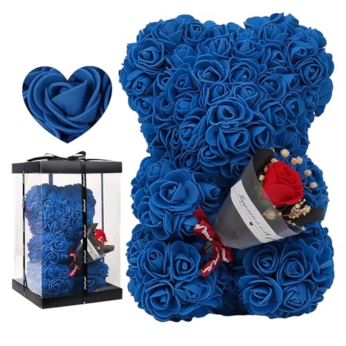 Amesor Rosenbärs - Blumenbär Mit Geschenkbox | Künstliche Rosenbären Mit Rosenstrauß | Romantisch Rosen Teddybär Geschenk Für Weihnachten, Valentinstag, Geburtstag, Muttertag, Jubiläum (24 X 16 cm) von Amesor