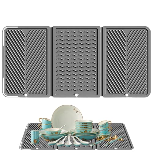 Amesor Silikon Geschirr Abtropfmatte | 56 X 28 cm Silicone Abtropfmatte | Schnelltrocknend Faltbarer Spritzwassergeschützter Unterlage Für Küchenzeile Spüle Herd Dusche Badezimmer Wohnung | Für Bar von Amesor