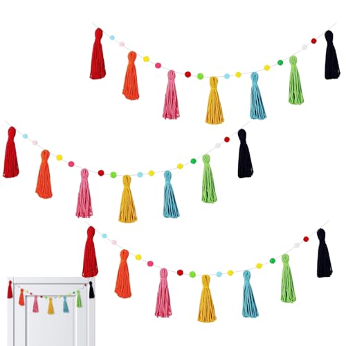 Amesor Tassel Girlande Party Deko,3 Teile Boho Klassenzimmer Girlande Deko - Party Für Weihnachten Fotografie Schule Pinnwand Kinderzimmer Decke,Weihnachten Schule Kinderzimmer Wanddekoration von Amesor