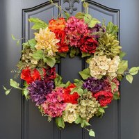 Handgemachter Bunter Hortensien-Dahlien-Kranz | Frühling Sommer Tür Dekor von AmetemyDesign